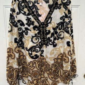 JM Brand Elegant Black and Gold Patterned Women's Top